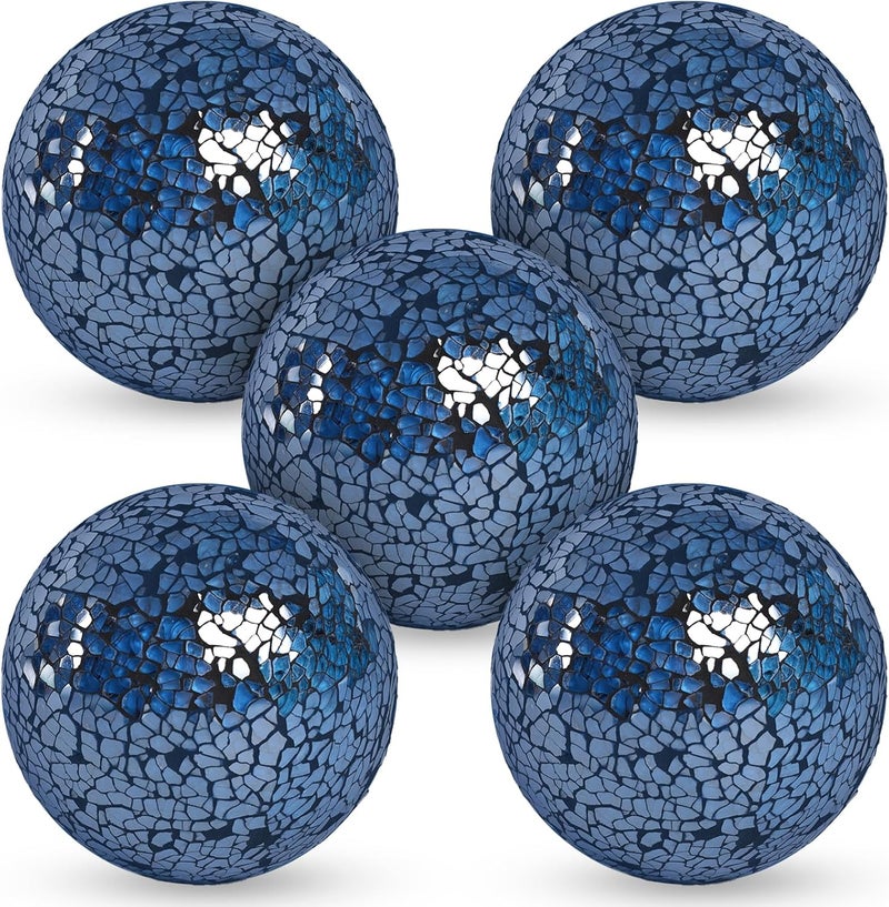 FuturePlusX 5PCS Decorative Balls for Bowls, 3.14 Inch Dark Blue Orbs Glass Balls for Centerpiece Bowls Mosaic Sphere for Home Decoration Dining Table - Image 1